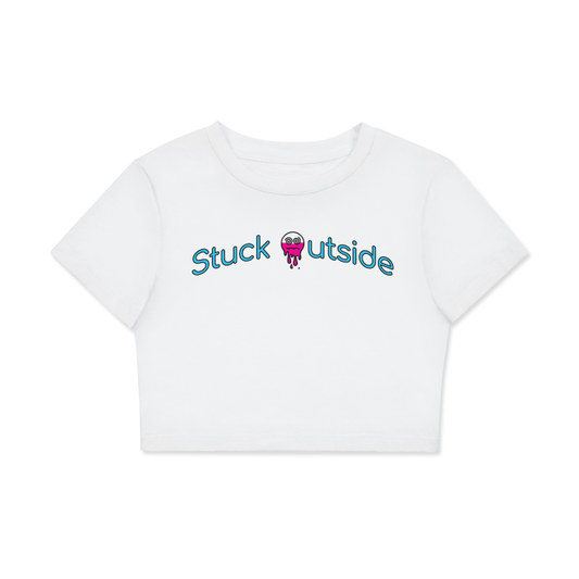 Stuck Outside Fitted Crop Tee - White